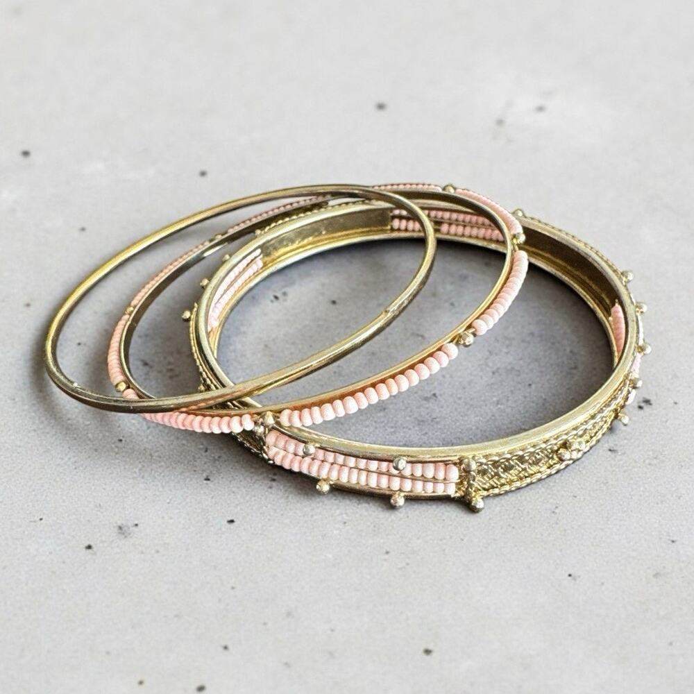 Stackable Bracelets Set of 3 Pink And Gold
